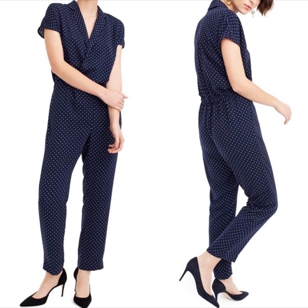 J.CREW Navy Pindot Jumpsuit with Pockets